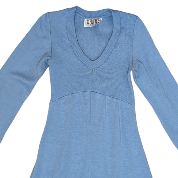 Vintage 70's Hubba Hubba Women's 7/8 Cerulean Blue Long-Sleeve Maxi Knit Dress - Picture 4 of 11